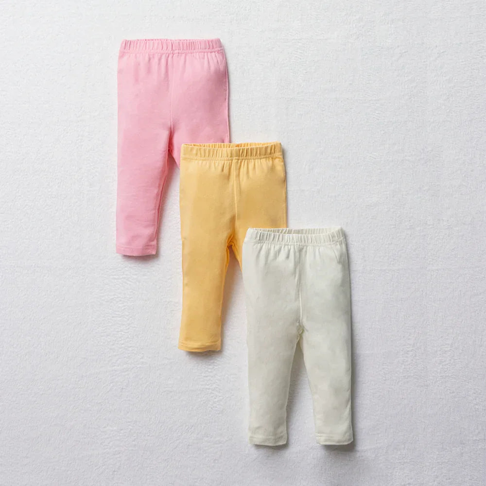3 Pack Leggings Pink, Yellow And Cream