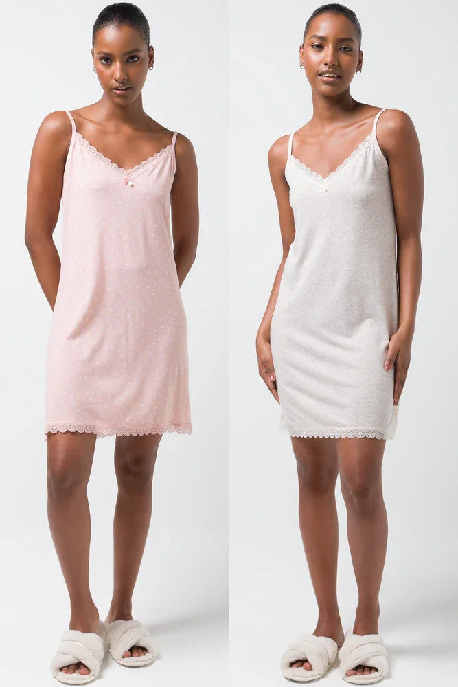 2 Pack Spot Chemises White And Pink