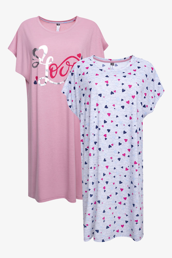 2 Pack Love And Hearts Sleepshirts Pink And Grey