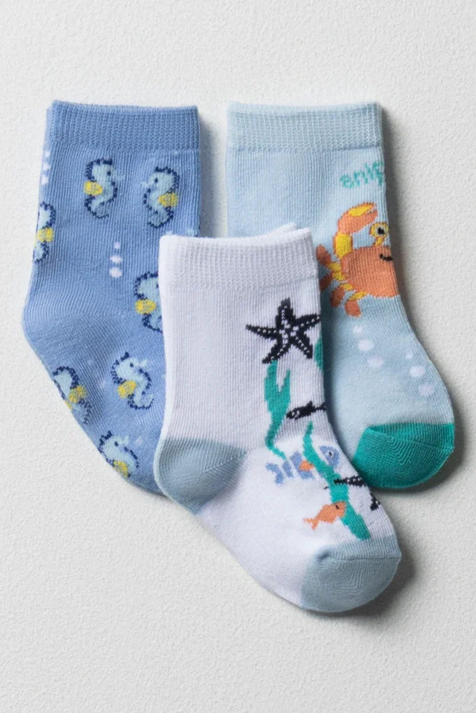 3 Pack Crab Sea Fish Socks Multi