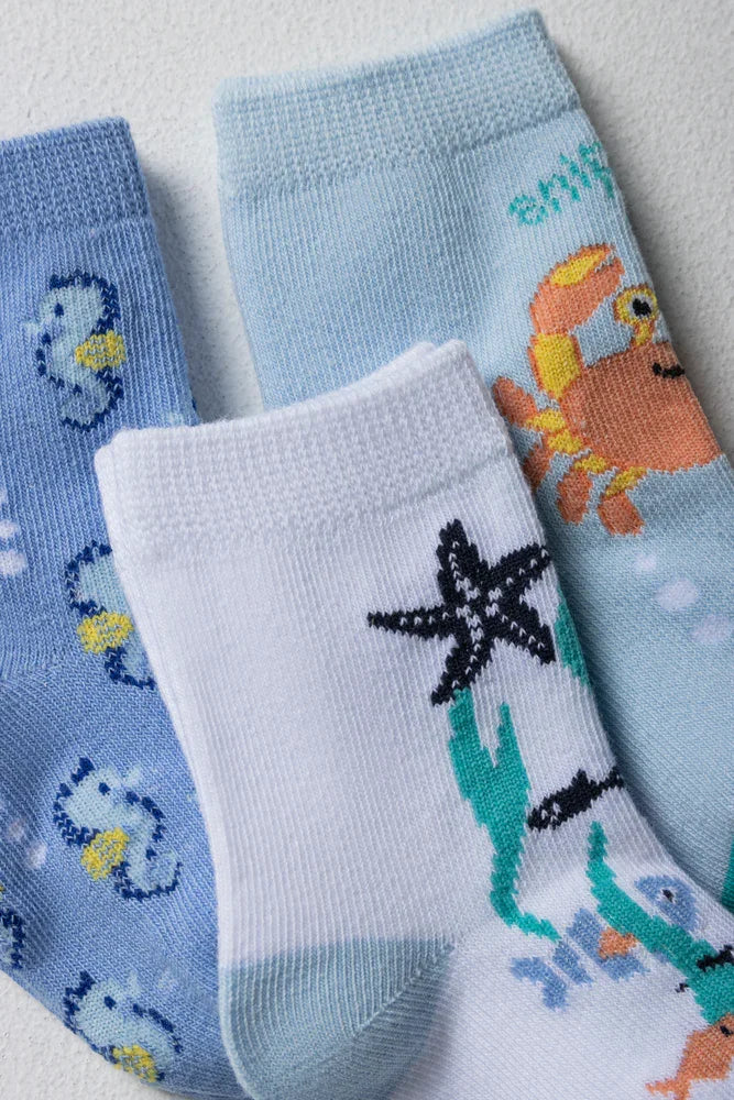 3 Pack Crab Sea Fish Socks Multi