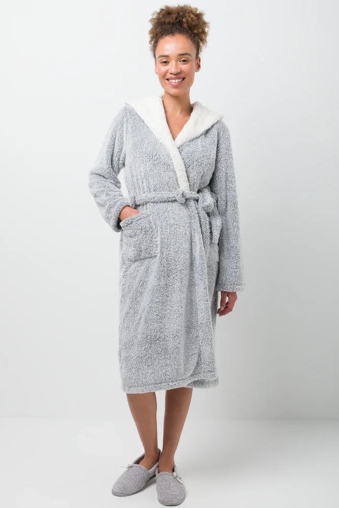 Hooded Sherpa Gown Grey