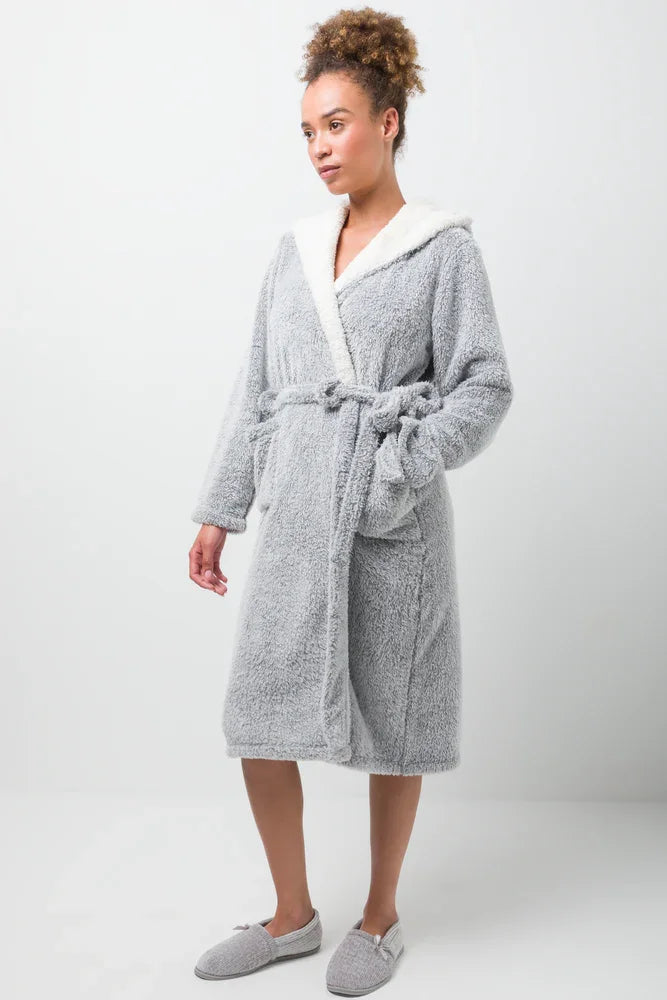 Hooded Sherpa Gown Grey