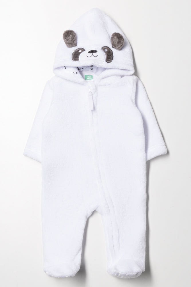 Fleece Panda Babygrow White