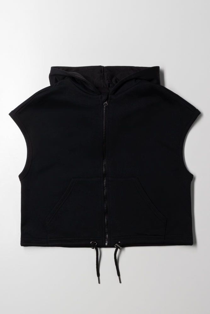 Sleeveless Zip Through Hooded Track Top Black