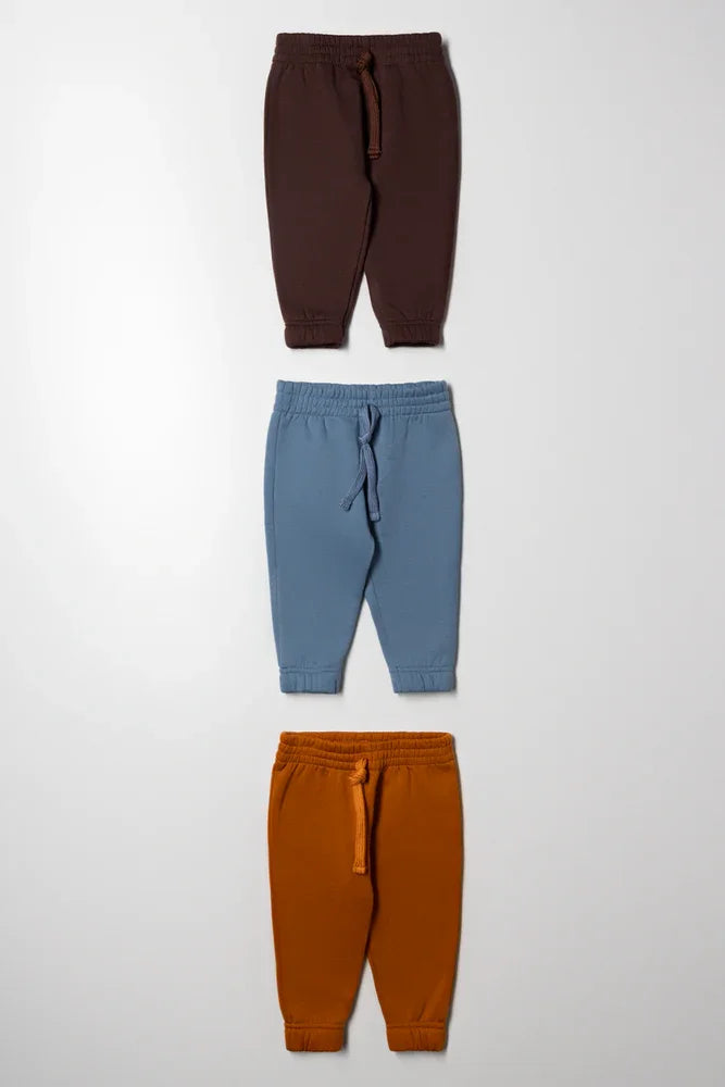 3 Pack Track Pants Blue, Brown And Burnt Orange