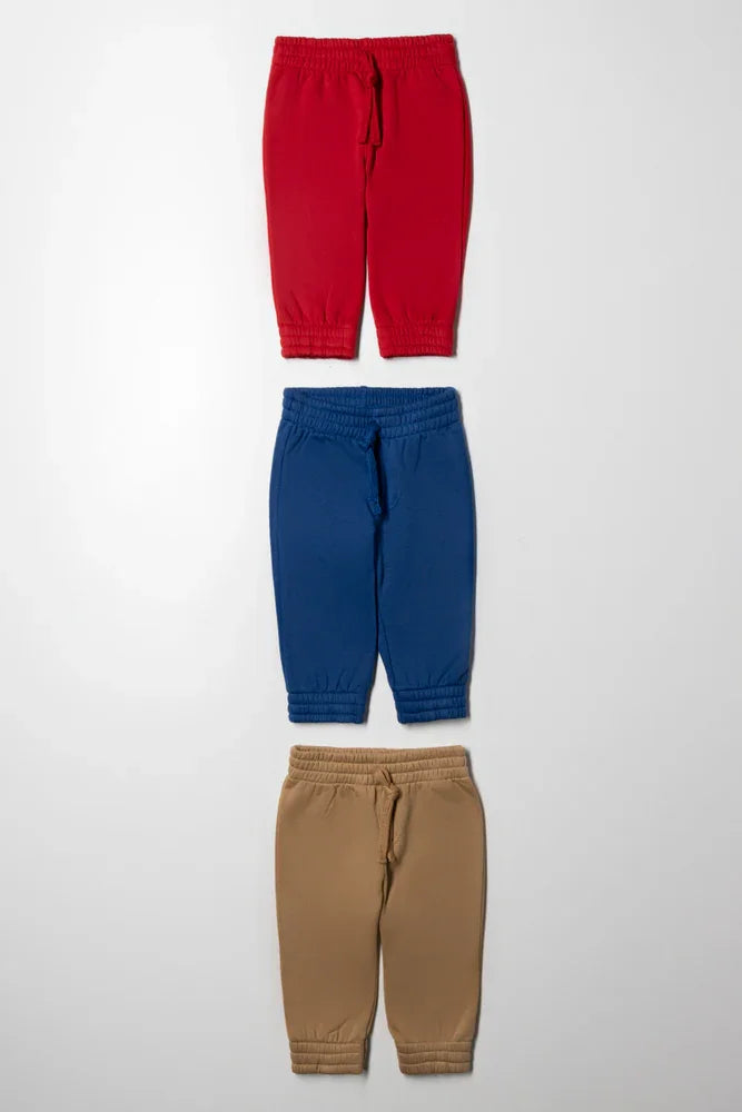 3 Pack Track Pants Red, Natural And Blue