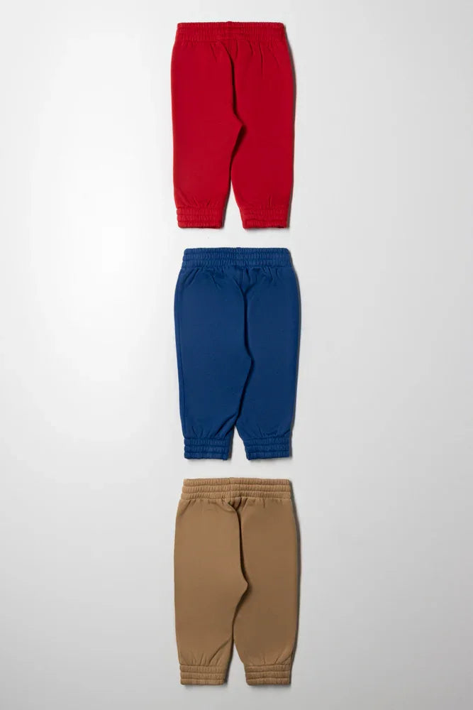 3 Pack Track Pants Red, Natural And Blue (2)