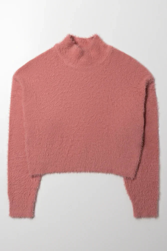 High Neck Fluffy Jersey Pink