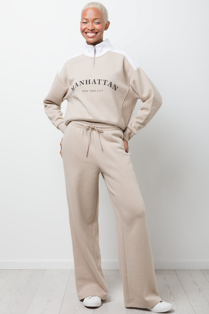 Wide Leg Fleece Pants Natural