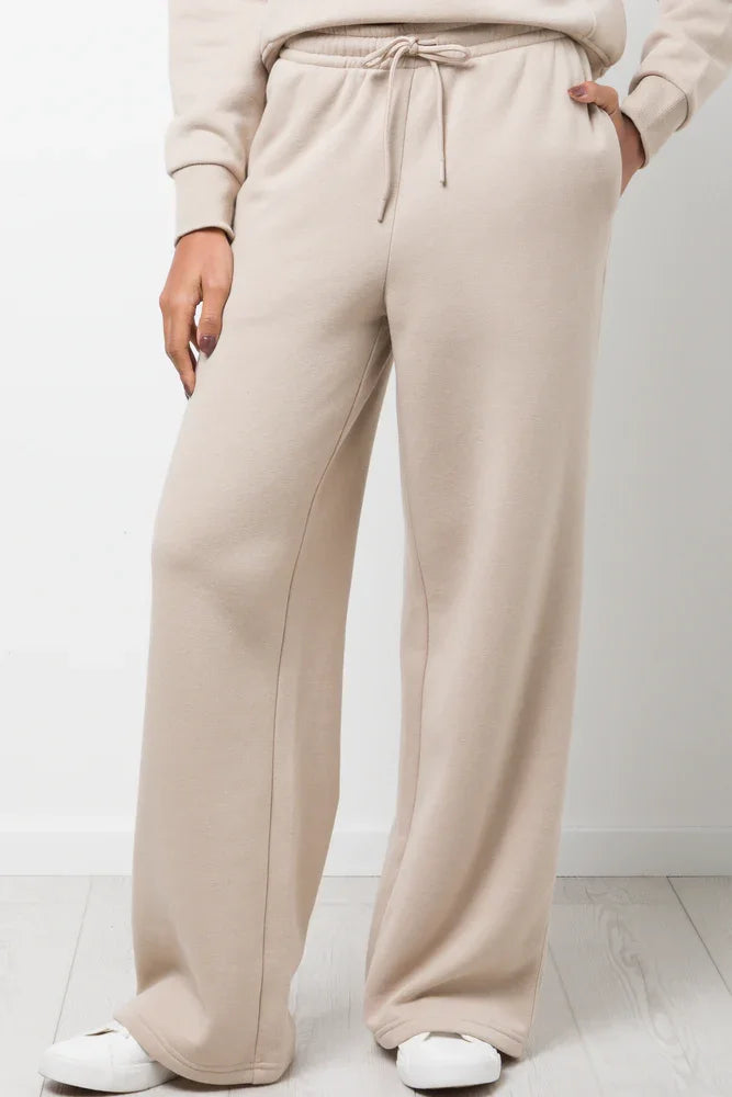 Wide Leg Fleece Pants Natural