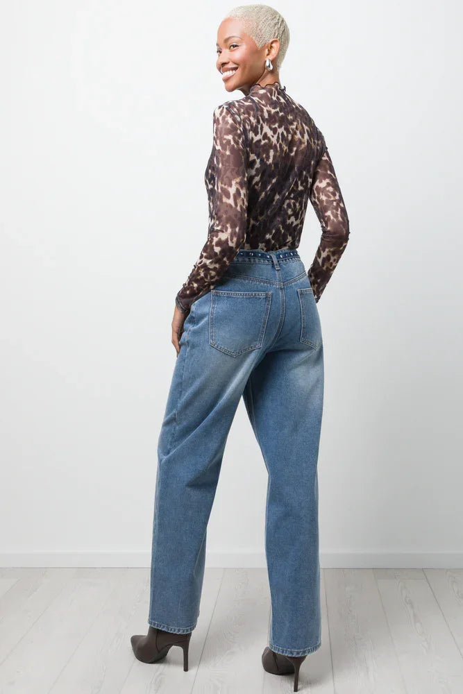 Leopard Print Long Sleeve Mesh Bodysuit Brown (2)