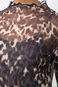 Leopard Print Long Sleeve Mesh Bodysuit Brown (3)