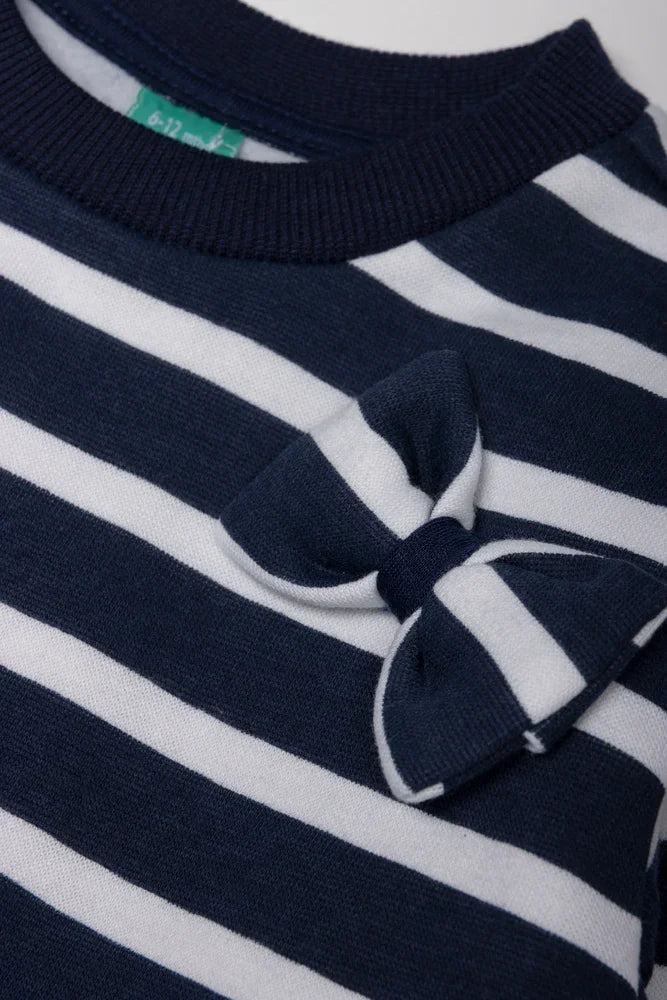 Stripe Fleece Set With Bows Navy