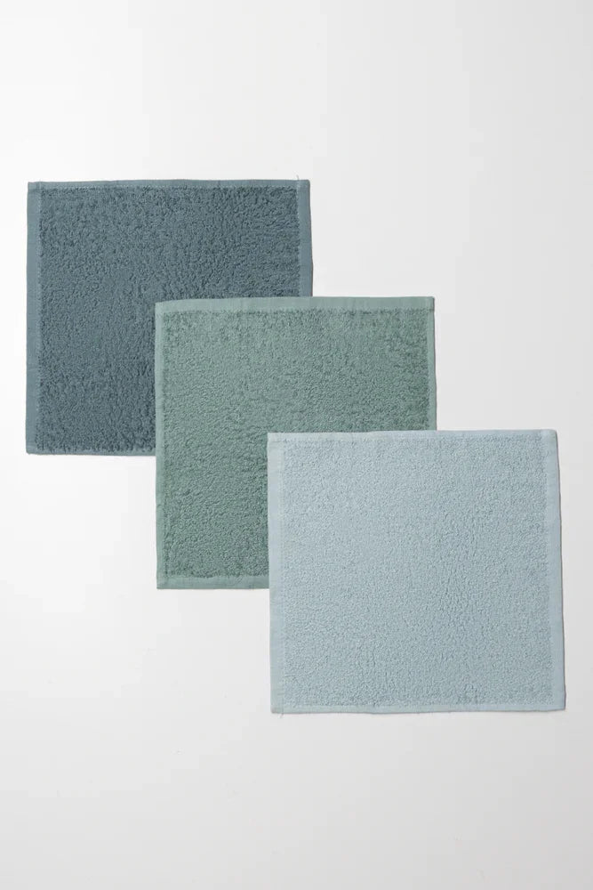 3 Pack Face Cloths Green