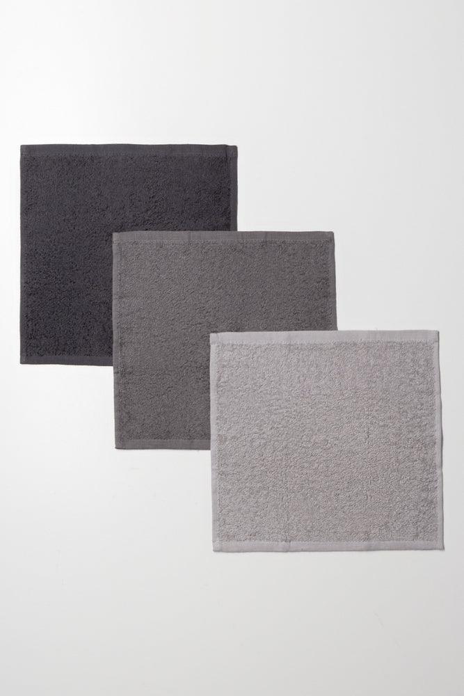 3 Pack Face Cloths Grey