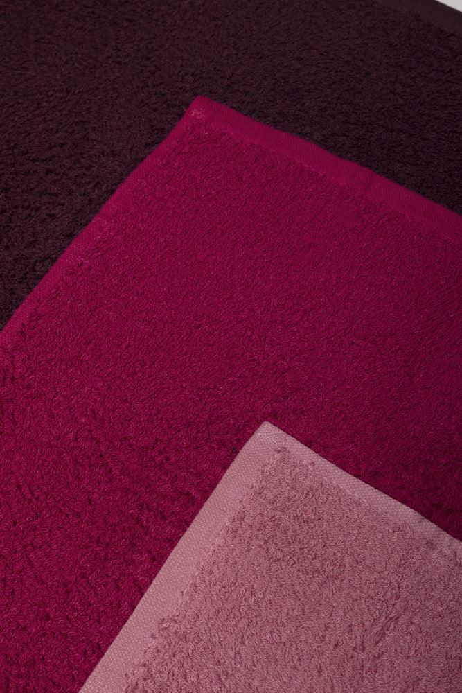 3 Pack Face Cloths Brown, Burgundy And Pink