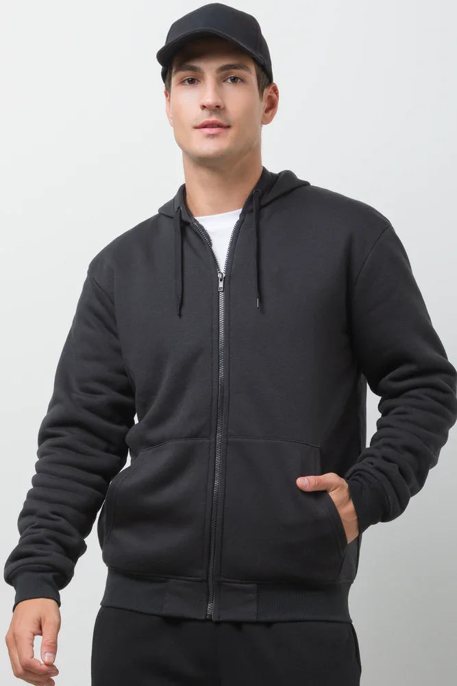 Sherpa Lined Zip Through Hooded Tracktop Black