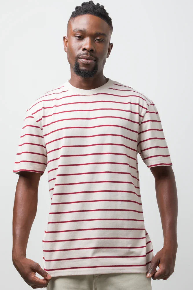 Stripe Short Sleeve T-Shirt Burgundy And Cream