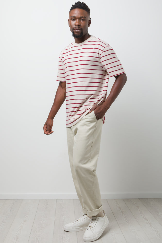 Stripe Short Sleeve T-Shirt Burgundy And Cream