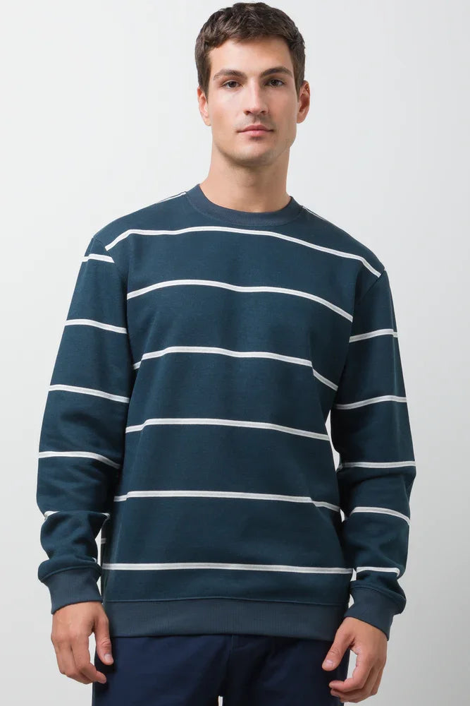 Stripe Crew Neck Tracktop Navy