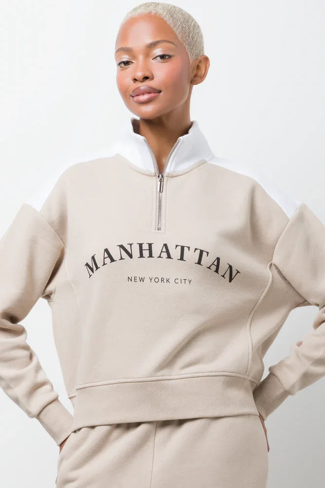 Manhattan Quarter Zip Top Natural