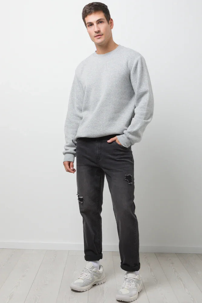 Straight Leg Ripped Denim Jeans Black