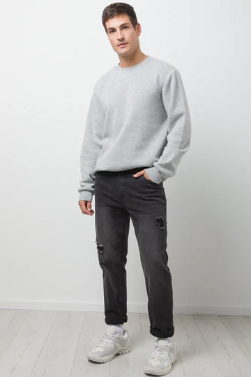 Straight Leg Ripped Denim Jeans Black