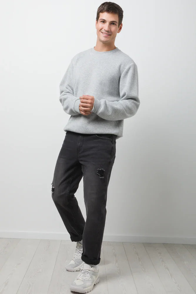 Straight Leg Ripped Denim Jeans Black (2)