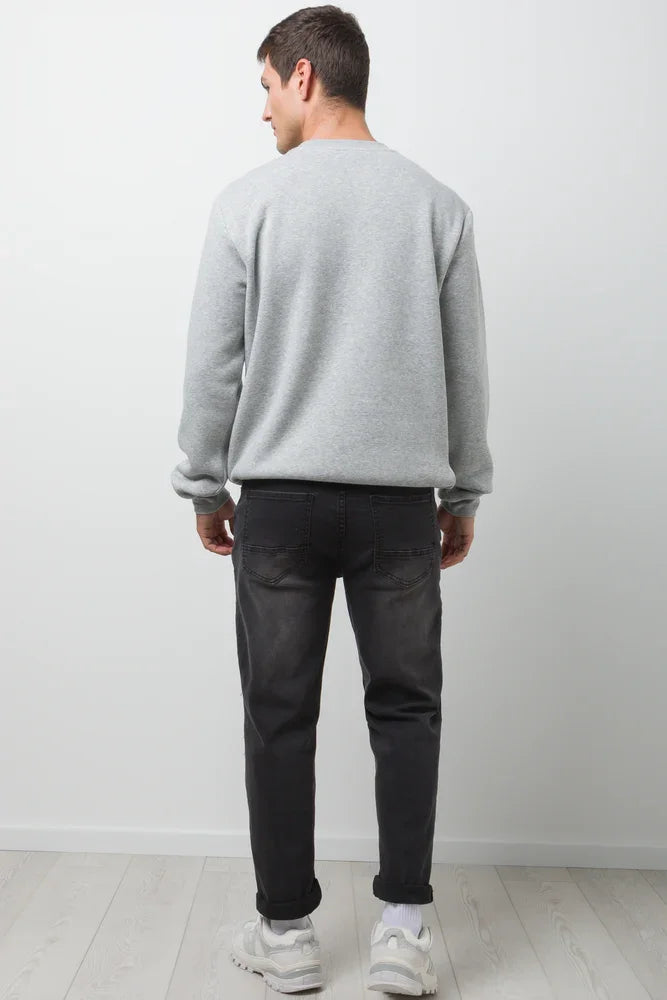 Straight Leg Ripped Denim Jeans Black (3)