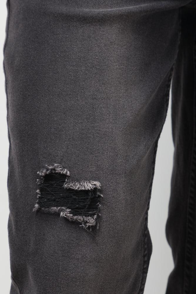Straight Leg Ripped Denim Jeans Black (4)