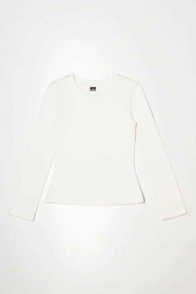 Crew Neck Long Sleeve T-Shirt White
