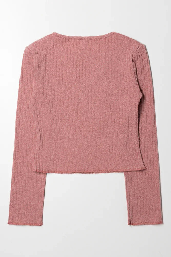 Crew Neck Top with Front Detail Pink (2)