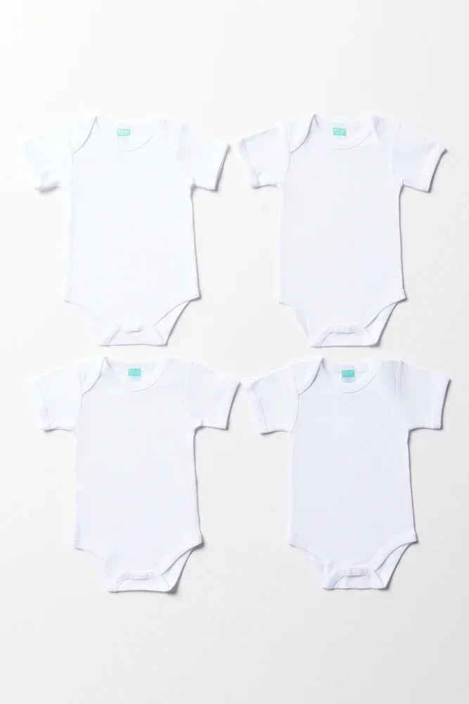 4 Pack Short Sleeve Bodyvests White