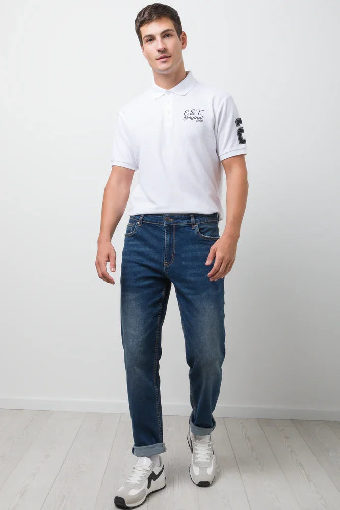 Straight Leg Denim Jeans Dark Blue