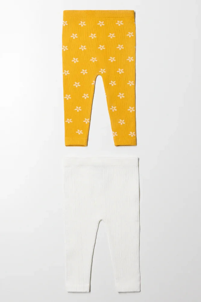 2 Pack Leggings Yellow And Cream