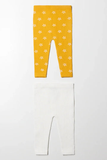 2 Pack Leggings Yellow And Cream