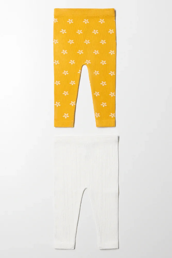 2 Pack Leggings Yellow And Cream (2)