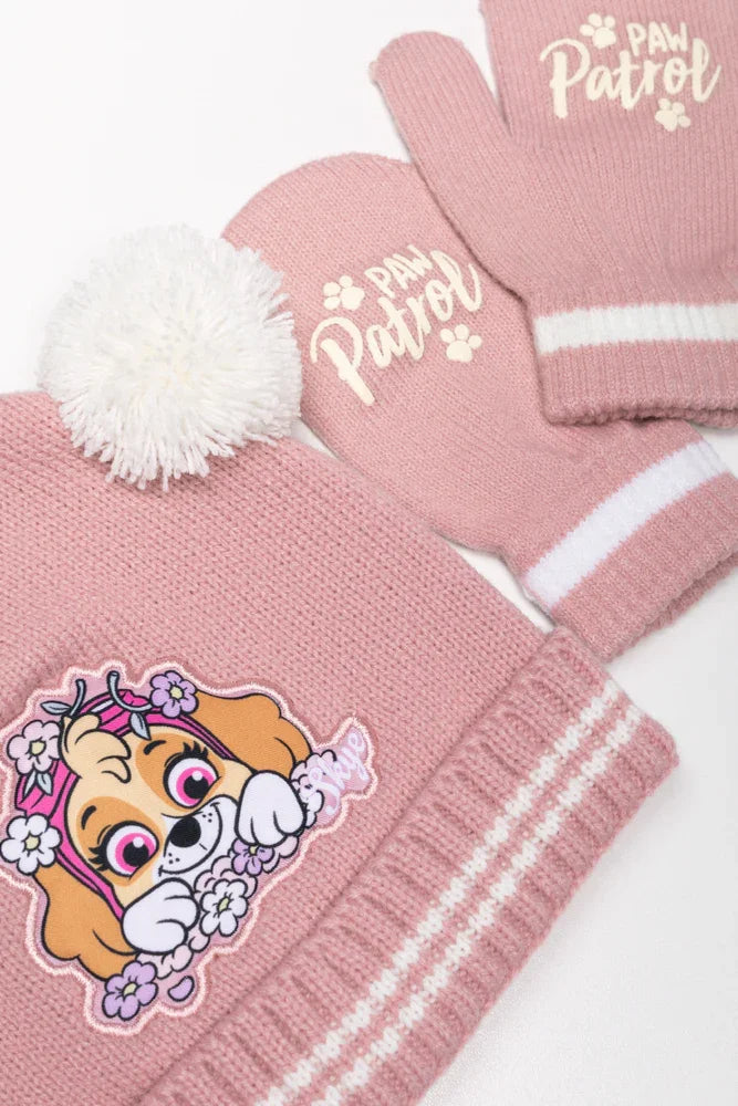 Paw Patrol Beanie And Mittens Set Pink (1)