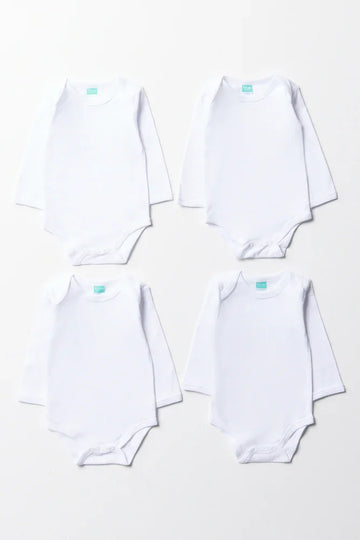 4 Pack Long Sleeve Bodyvests White