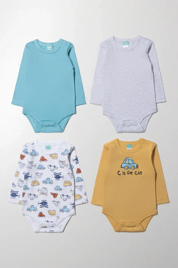 4 Pack Long Sleeve Bodyvests Blue