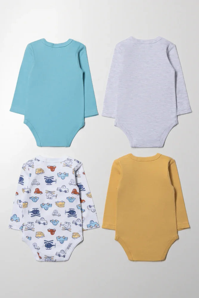 4 Pack Long Sleeve Bodyvests Blue (2)