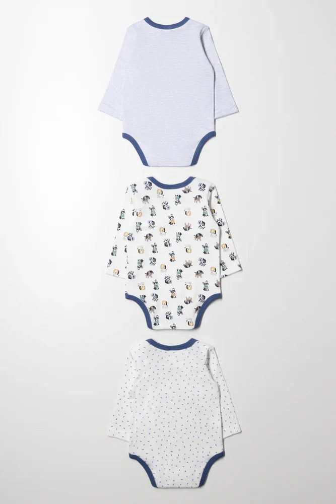 4 Pack Long Sleeve Bodyvests Blue (4)