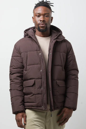 Hooded Puffer Jacket Brown