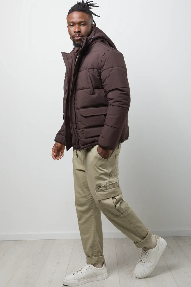 Hooded Puffer Jacket Brown
