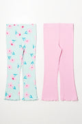 2 Pack Floral Flare Leggings Green And Pink