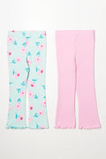 2 Pack Floral Flare Leggings Green And Pink (2)