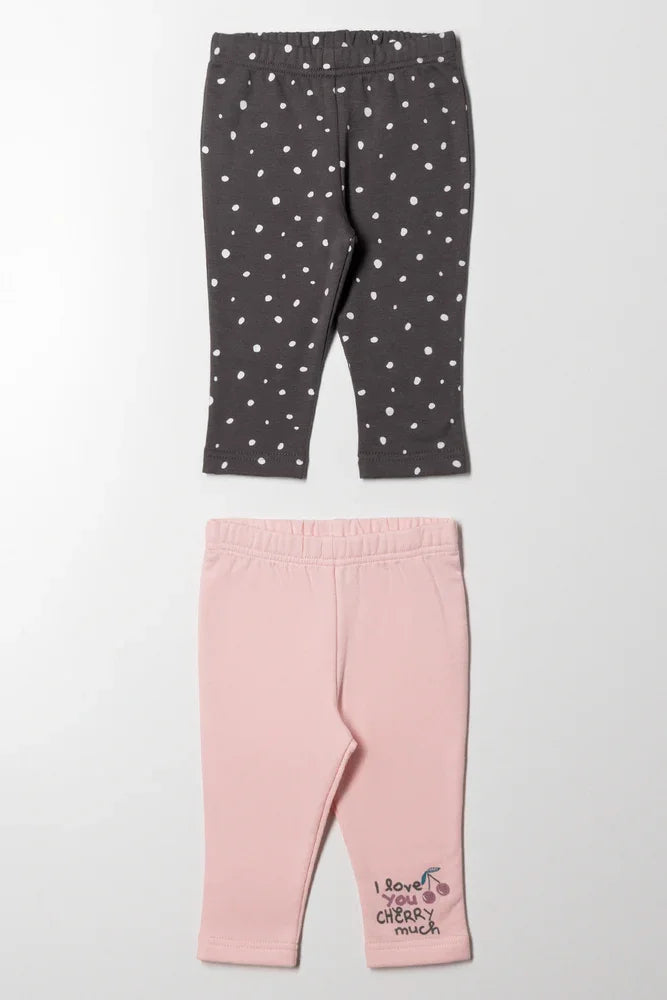 2 Pack Leggings Pink And Grey