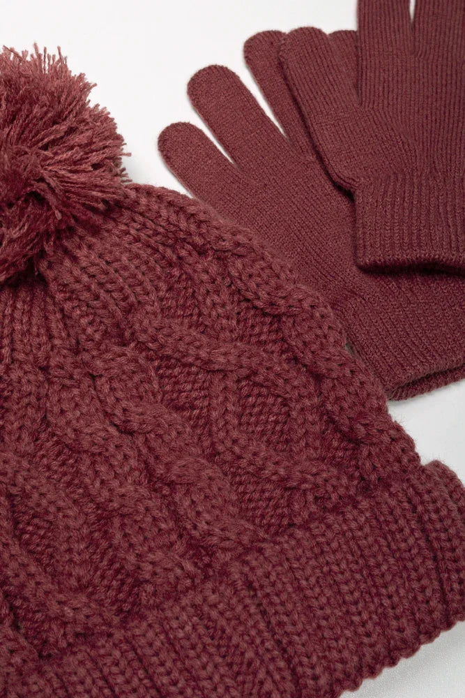 2 Piece Beanie And Gloves Set Pink