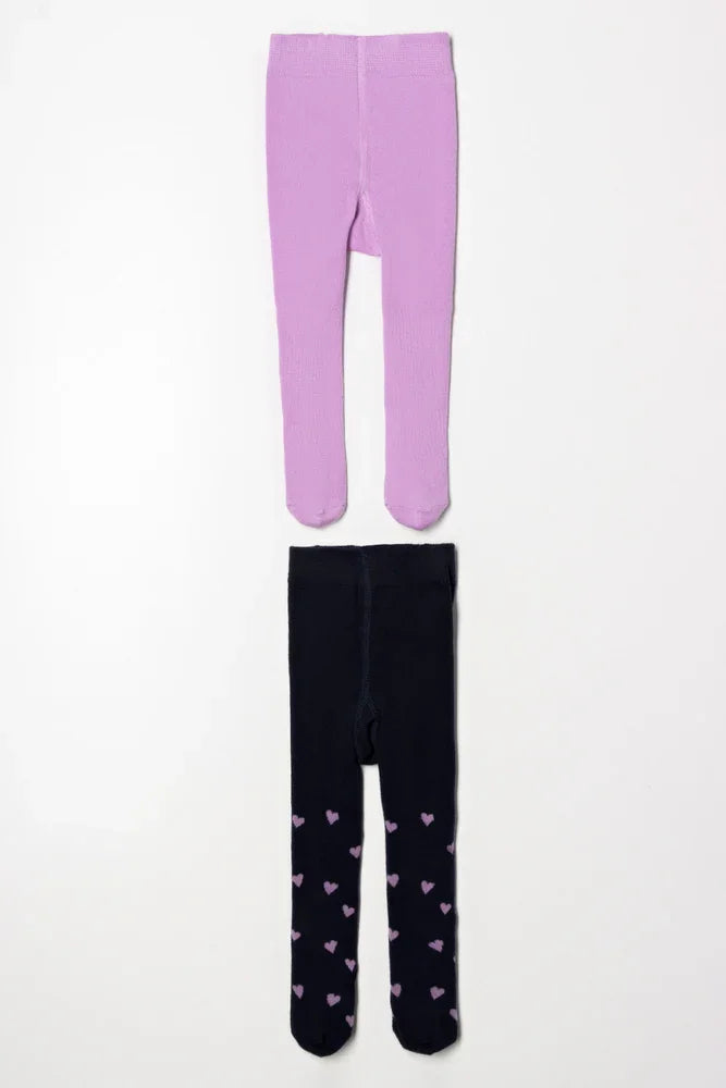 2 Pack Spot Tights Navy & Lilac
